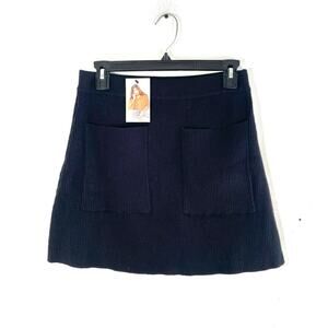 NWT Molly Adeline Green Black Ribbed Sweater Knit Mini Skirt Front Pockets Small